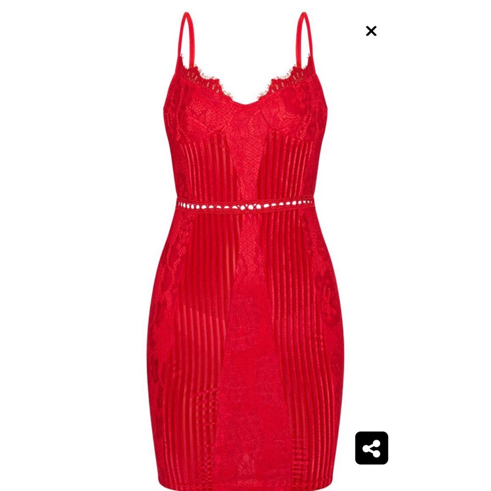 Red strappy lace and velvet dress